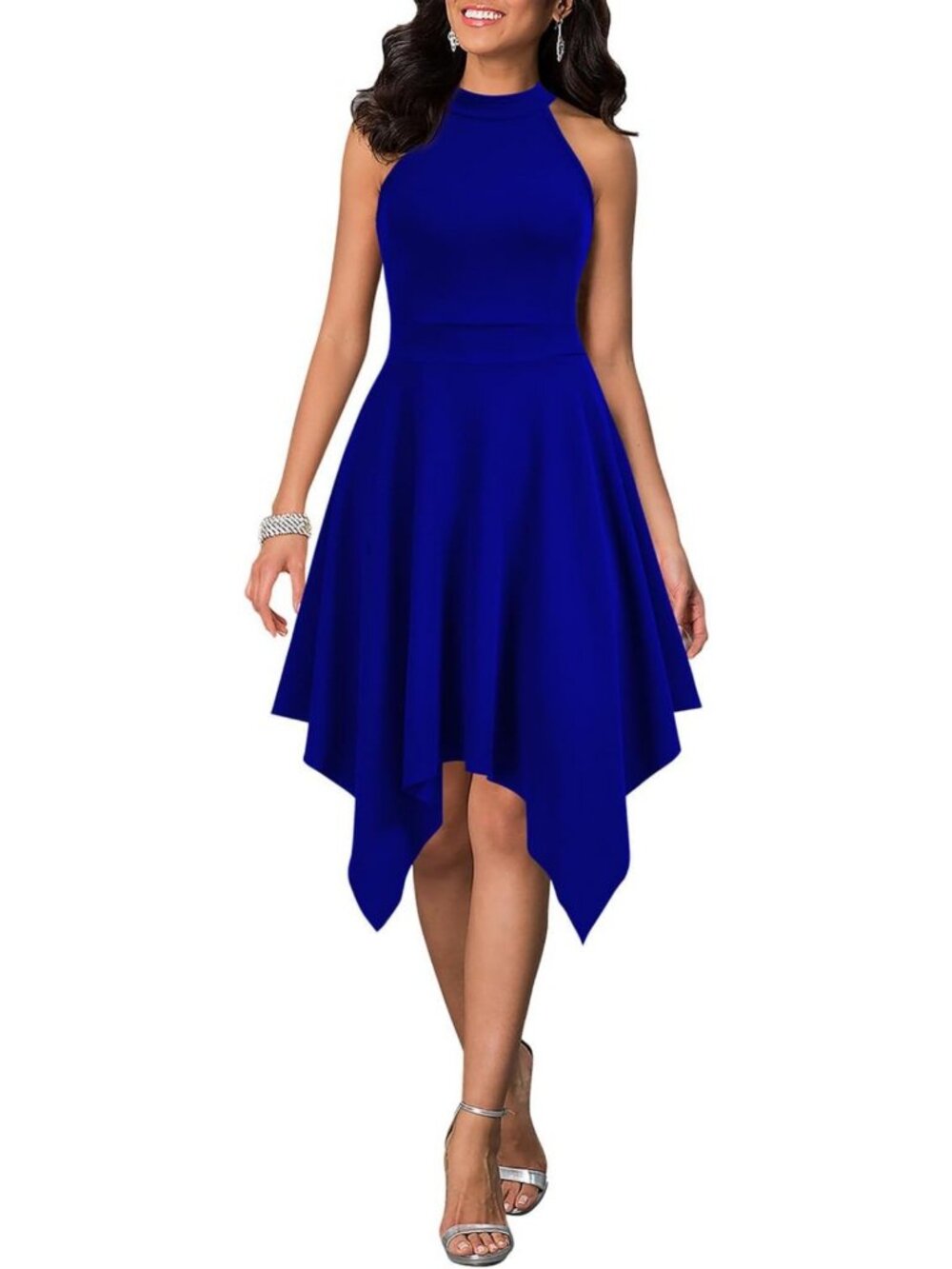 Chic Women's Sleeveless Halter Neck Asymmetrical A-Line Cocktail Party Dress
